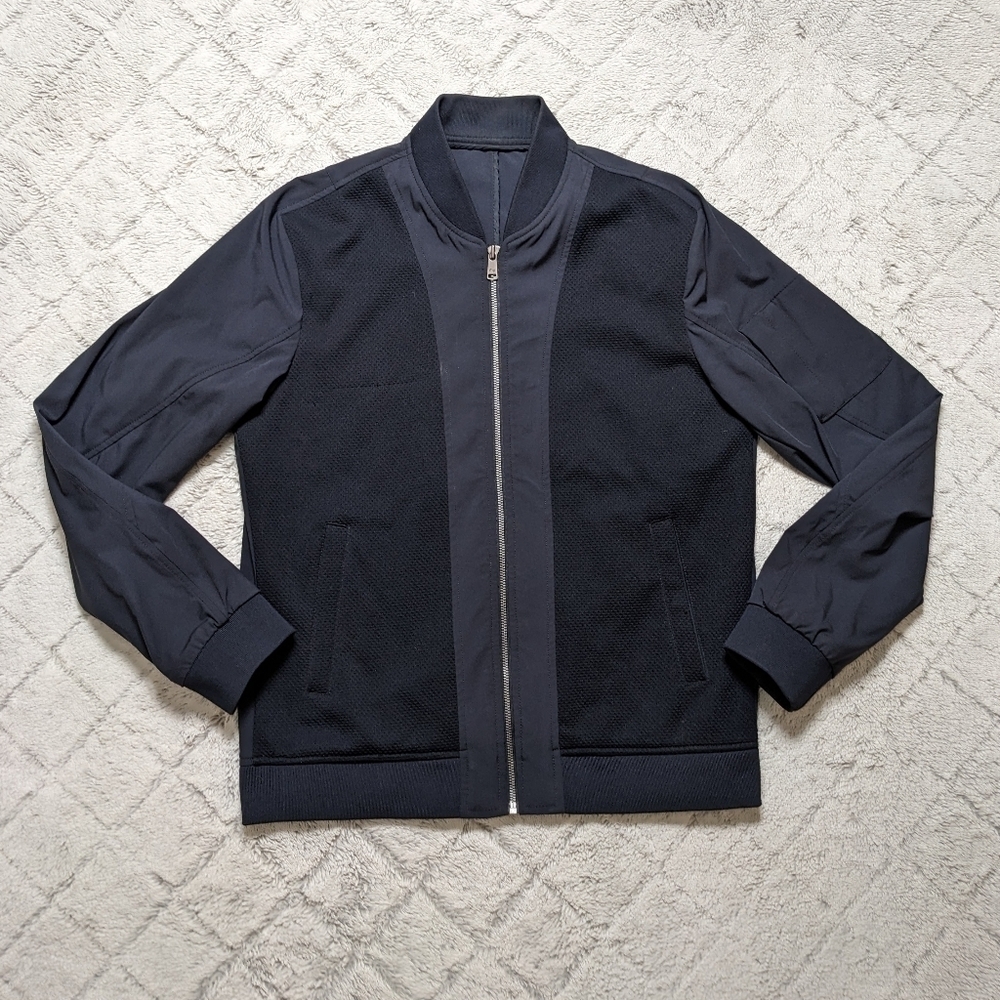 Mind Bridge Bomber Jacket Men's 100 Navy Blue Full Zip Polyester